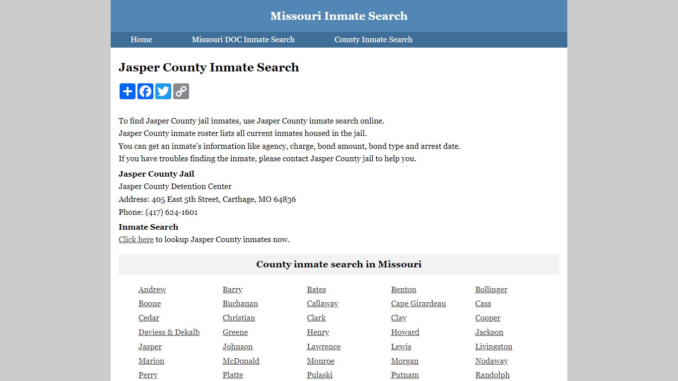 Jasper County Inmate Search